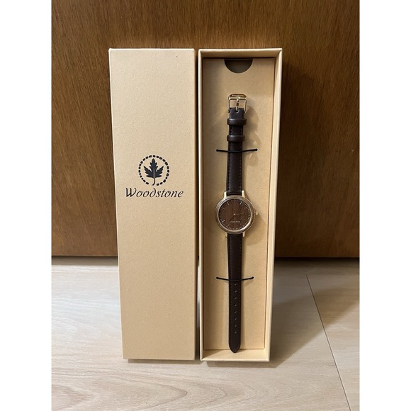 New In Box Women\'s $350‎ Woodstone Watch Serenity Walnut Gold Jewelry Leather main image 5